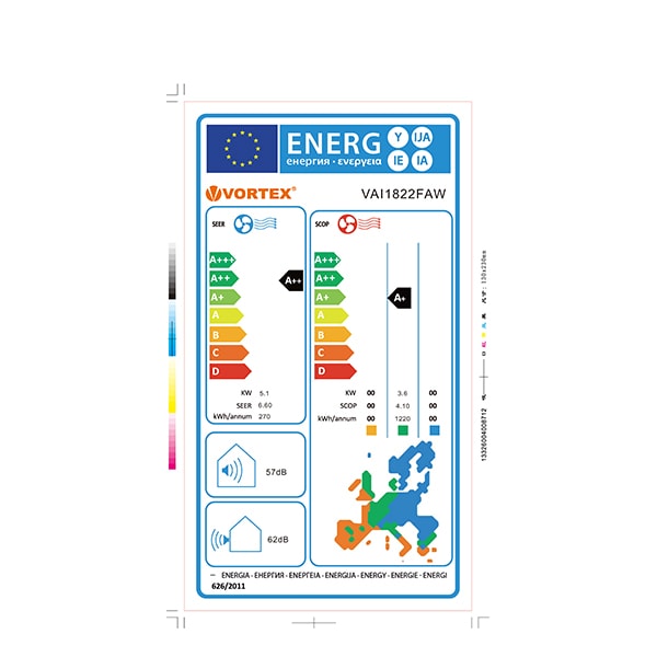 Aer conditionat VORTEX VAI1825FAW, 18000BTU, A++/A+, Wi-Fi, Functie Incalzire, Inverter, kit instalare inclus, alb