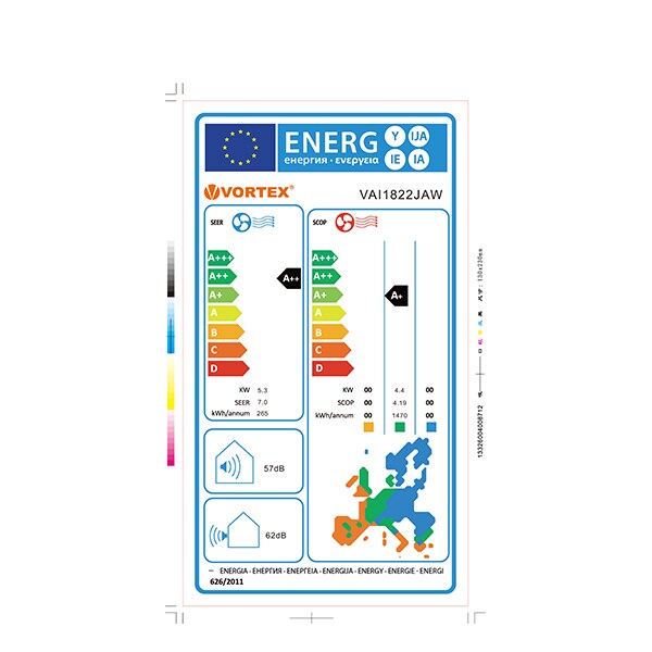 Aer conditionat VORTEX VAI1822JAW, 18000 BTU, A++/A+, Functie Incalzire, Inverter, Wi-Fi, kit instalare inclus, alb