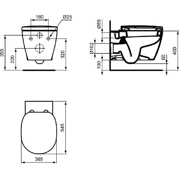 Vas WC IDEAL STANDARD Connect E803501, montaj suspendat, evacuare orizontala, alb