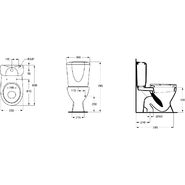 Set compact IDEAL STANDARD Eurovit W904501, montaj pe pardoseala, evacuare verticala, cu capac, alb