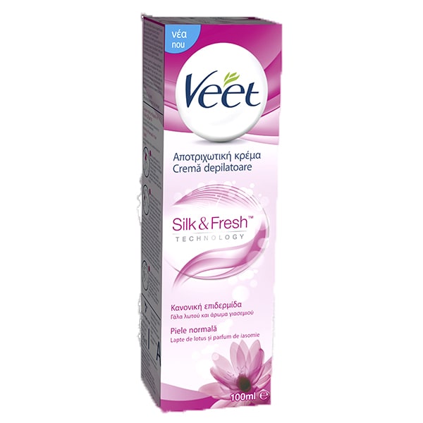 Crema depilatoare VEET Silk & Fresh, cu Lapte de Lotus si Iasomie, pentru piele normala, 100ml