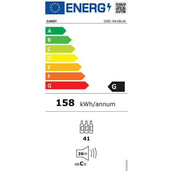Racitor de vinuri CANDY CWC 154EEL/N, 41 sticle, H 84.5 cm, Clasa G, negru