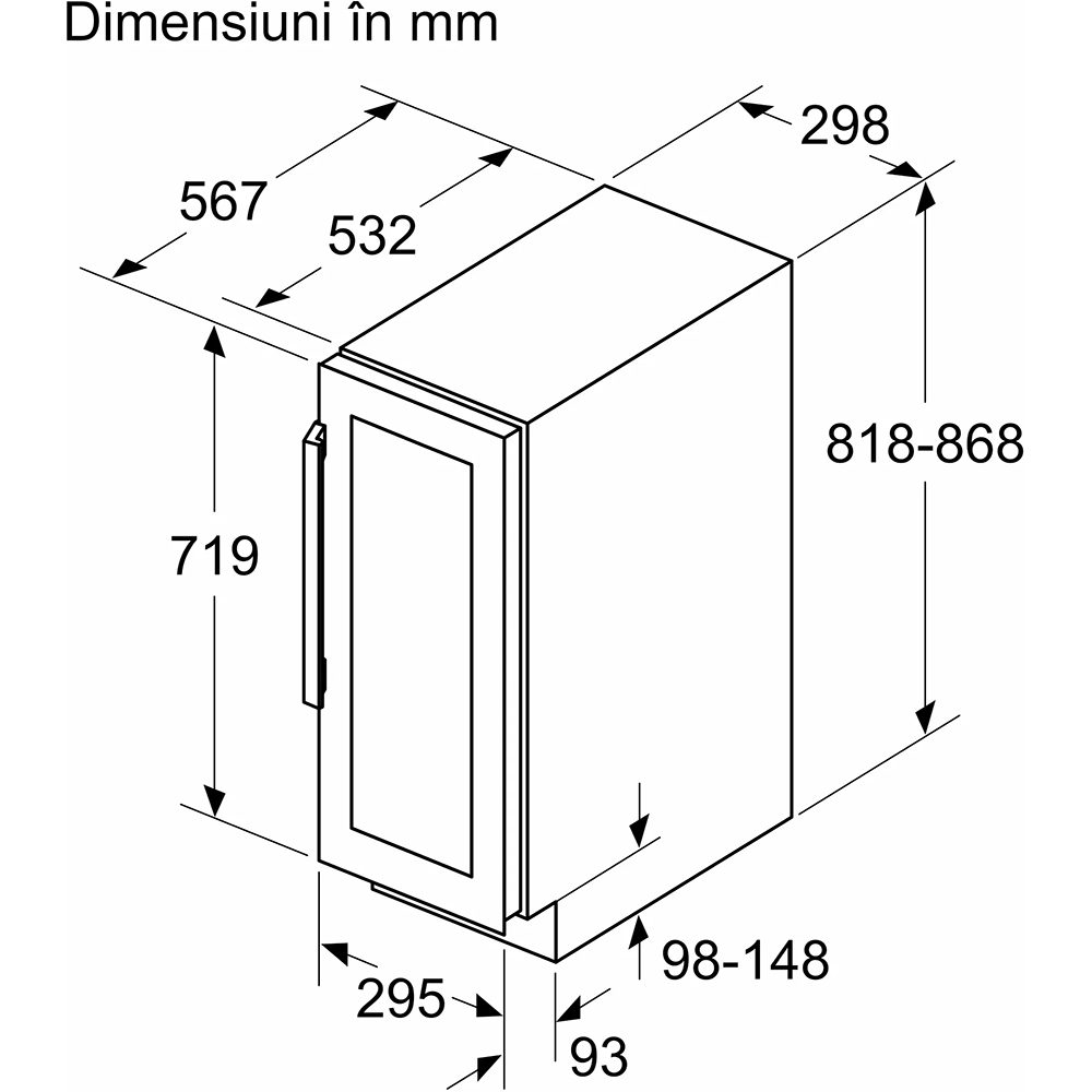 Racitor de vinuri incorporabil BOSCH KUW20VHF0, 21 sticle, H 82 cm, Clasa F