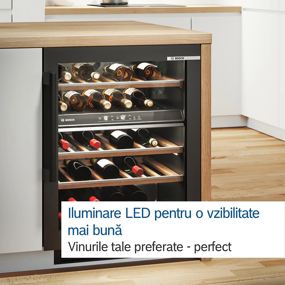 Racitor de vinuri incorporabil BOSCH KUW21AHG0, 44 sticle, H 82 cm, Clasa G