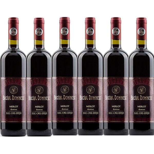 Vin rosu demisec Beciul Domnesc Compania Merlot Demisec, 0.75L, bax 6 sticle