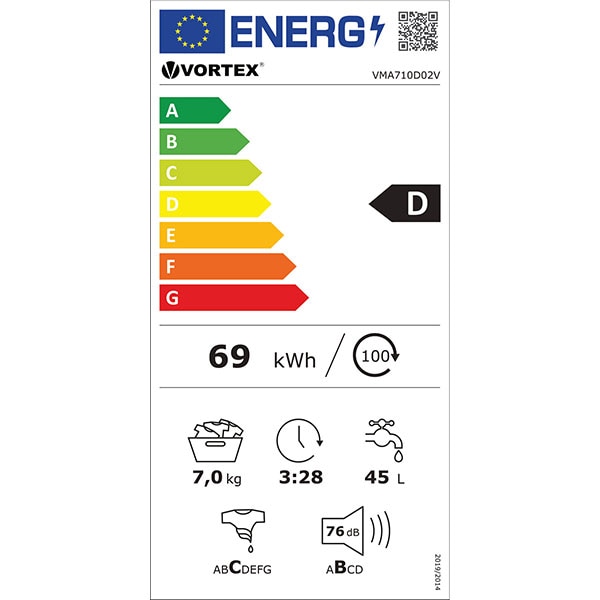 Masina de spalat rufe frontala VORTEX VMA710D02V, 7 kg, 1000rpm, Clasa D, alb
