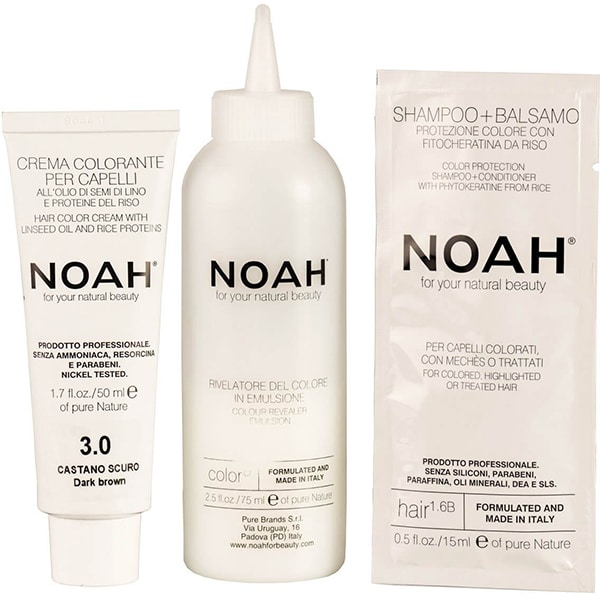 Vopsea de par naturala fara amoniac NOAH, 3.0 Saten inchis, 140ml