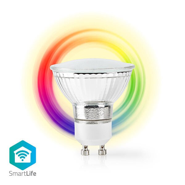 Bec LED Smart NEDIS WIFILC10CRGU10, GU10, 5W, 330lm, Bluetooth, Dimabil, Wi-Fi, lumina variabila, compatibil Alexa, Google Assistant