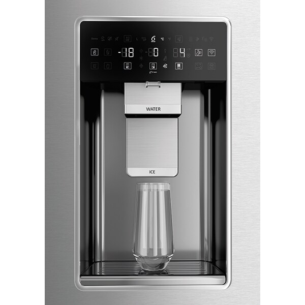 Side by Side WHIRLPOOL WQ9IMO1L, NoFrost, 592 l, H 187.4 cm, Clasa F, Dozator apa, inox