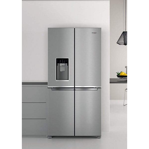 Side by Side WHIRLPOOL WQ9IMO1L, NoFrost, 592 l, H 187.4 cm, Clasa F, Dozator apa, inox