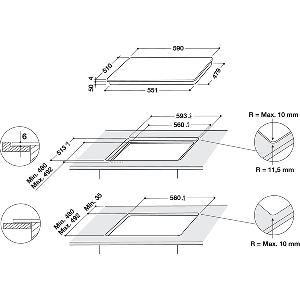 Plita incorporabila WHIRLPOOL WS Q2160 NE, Inductie, 4 arzatoare, Touch Control, negru