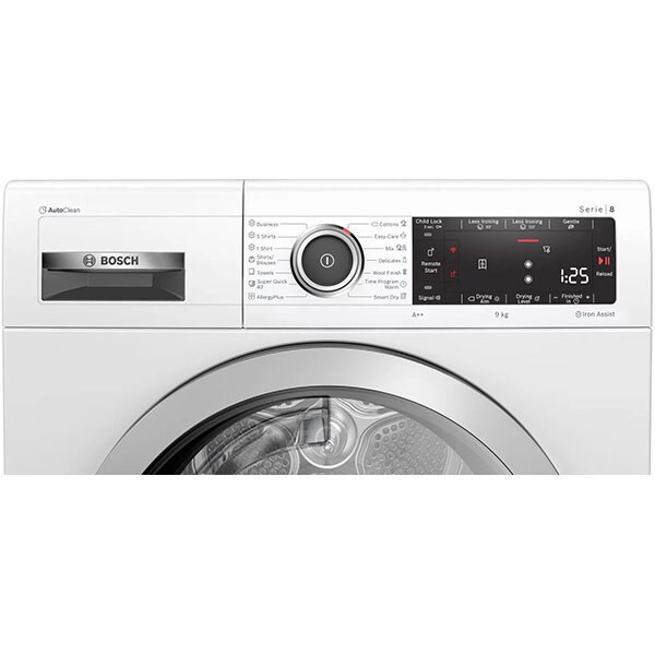 Uscator de rufe BOSCH WTX87KH1BY, Condensare si pompa de caldura, 9 kg, 14 programe, Clasa A++, alb