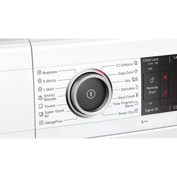 Uscator de rufe BOSCH WTX87KH1BY, Condensare si pompa de caldura, 9 kg, 14 programe, Clasa A++, alb