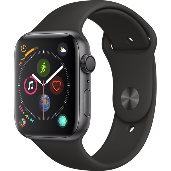 APPLE Watch Series 4 44mm Space Grey Aluminium Case, Black Sport Band