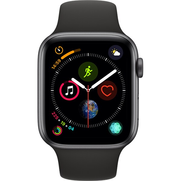 APPLE Watch Series 4 44mm Space Grey Aluminium Case, Black Sport Band