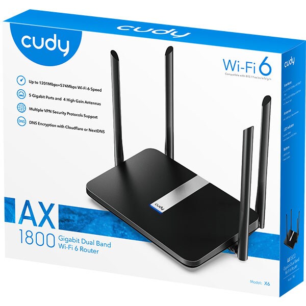 Router Wireless Gigabit CUDY X6, Dual-Band 574 + 1201 Mbps, negru