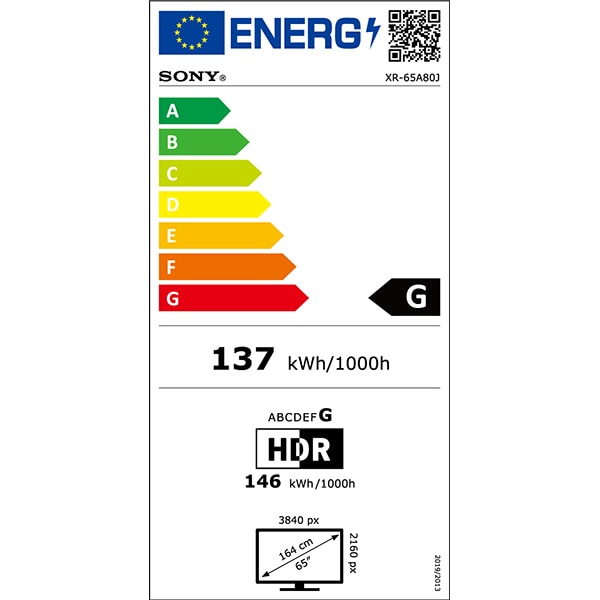 Televizor OLED Smart SONY BRAVIA XR 65A80, Ultra HD 4K, HDR, 164cm