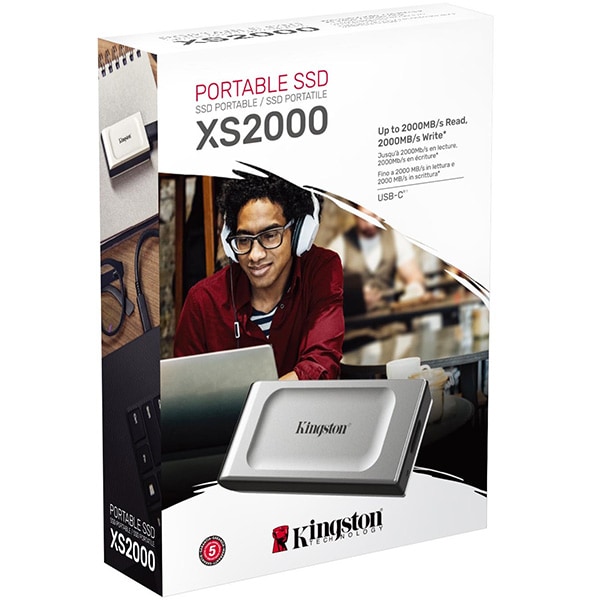 SSD extern KINGSTON XS2000, 1TB, USB 3.2 Gen 2, argintiu