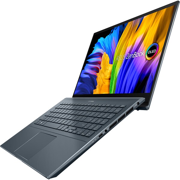 Laptop ASUS Zenbook Pro 15 OLED UM5500QE-KY204X, AMD Ryzen 7 5800H pana la 4.4GHz, 15.6" Full HD Touch, 16GB, SSD 1TB, NVIDIA GeForce RTX 3050 Ti 4GB, Windows 11 Pro, Pine Grey