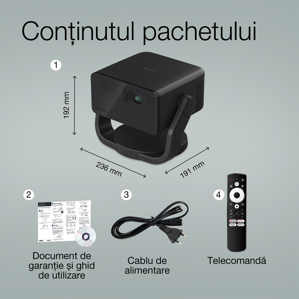 Mini videoproiector EPSON EF-22B, Full HD 1080p, 1000 lumeni, Google TV, negru