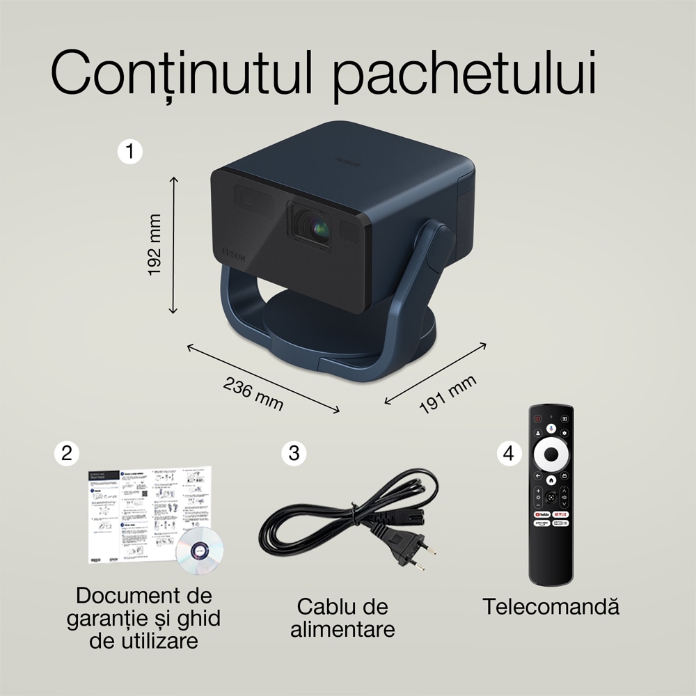 Mini videoproiector EPSON EF-22N, Full HD 1080p, 1000 lumeni, Google TV, albastru