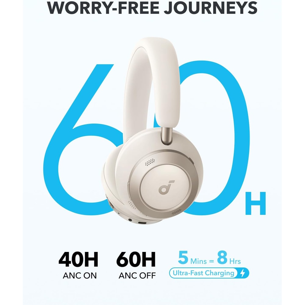 Casti ANKER SoundCore Space One Pro, Bluetooth, Over-ear, Microfon, Noise Cancelling, alb