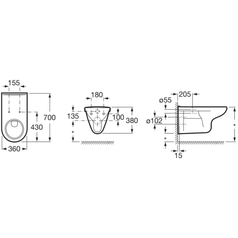 Vas WC suspendat ROCA Access A346237000, pentru persoane cu dizabilitati, ceramica, 36 x 70 x 38 cm, alb