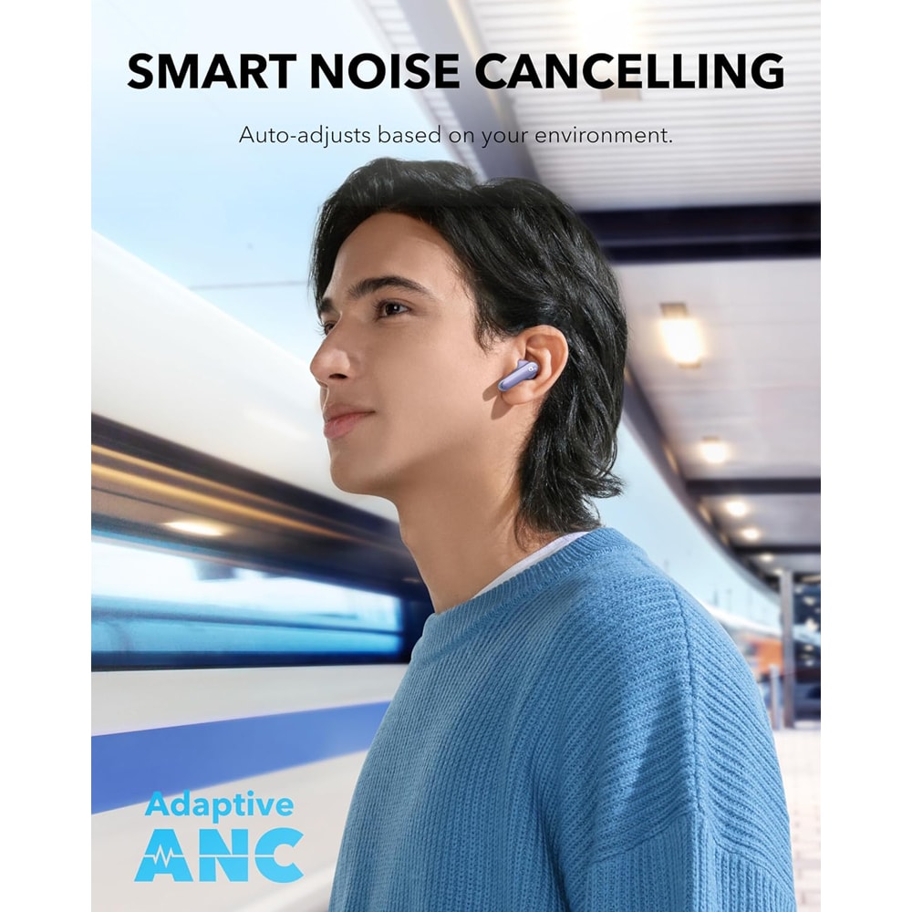 Casti ANKER Soundcore P40i, True Wireless, Bluetooth, In-ear, Microfon, Noise Cancelling, Carcasa incarcare wireless, violet