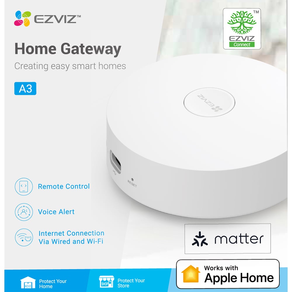 Hub Home Gateway EZVIZ A3-R200, Wi-Fi, 64 dispozitive ZigBee, HomeKit/Matter, alb