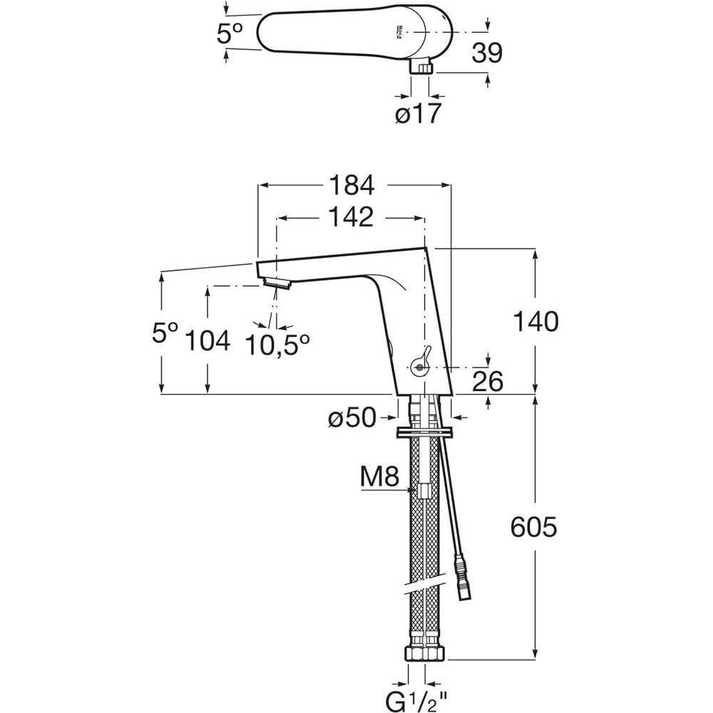 Baterie lavoar ROCA L30-E A5A5809C00, cu senzor, alama, crom