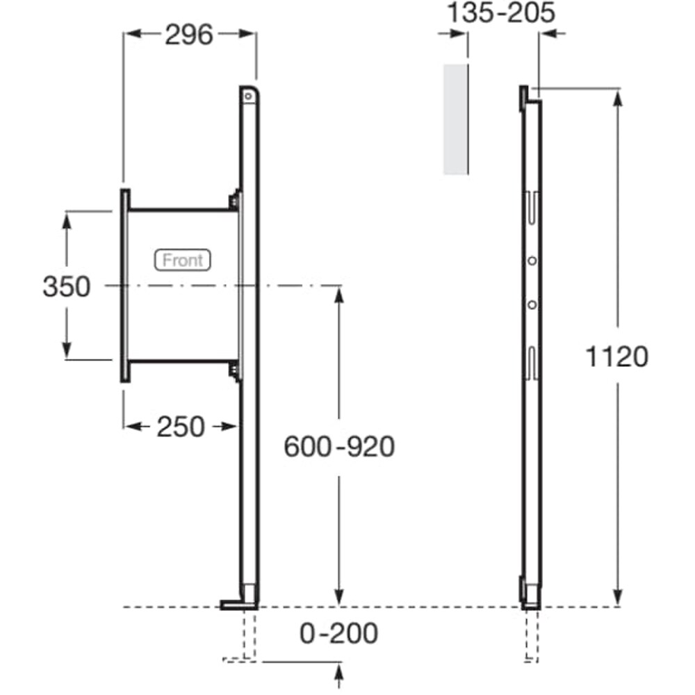 Cadru ascuns pentru fixarea barelor ajutatoare ROCA Duplo Handicapped A890090600, H 112 cm