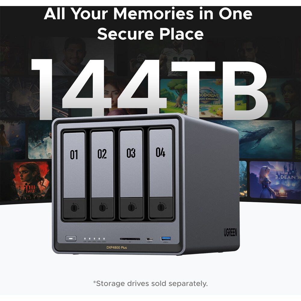 Network Attached Storage UGREEN DXP4800 Plus, 4.4GHz, 8GB, 4-Bays, negru