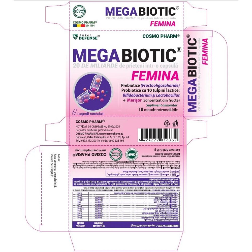 Supliment Mega Biotic Femina, 10 capsule, COSMO PHARM