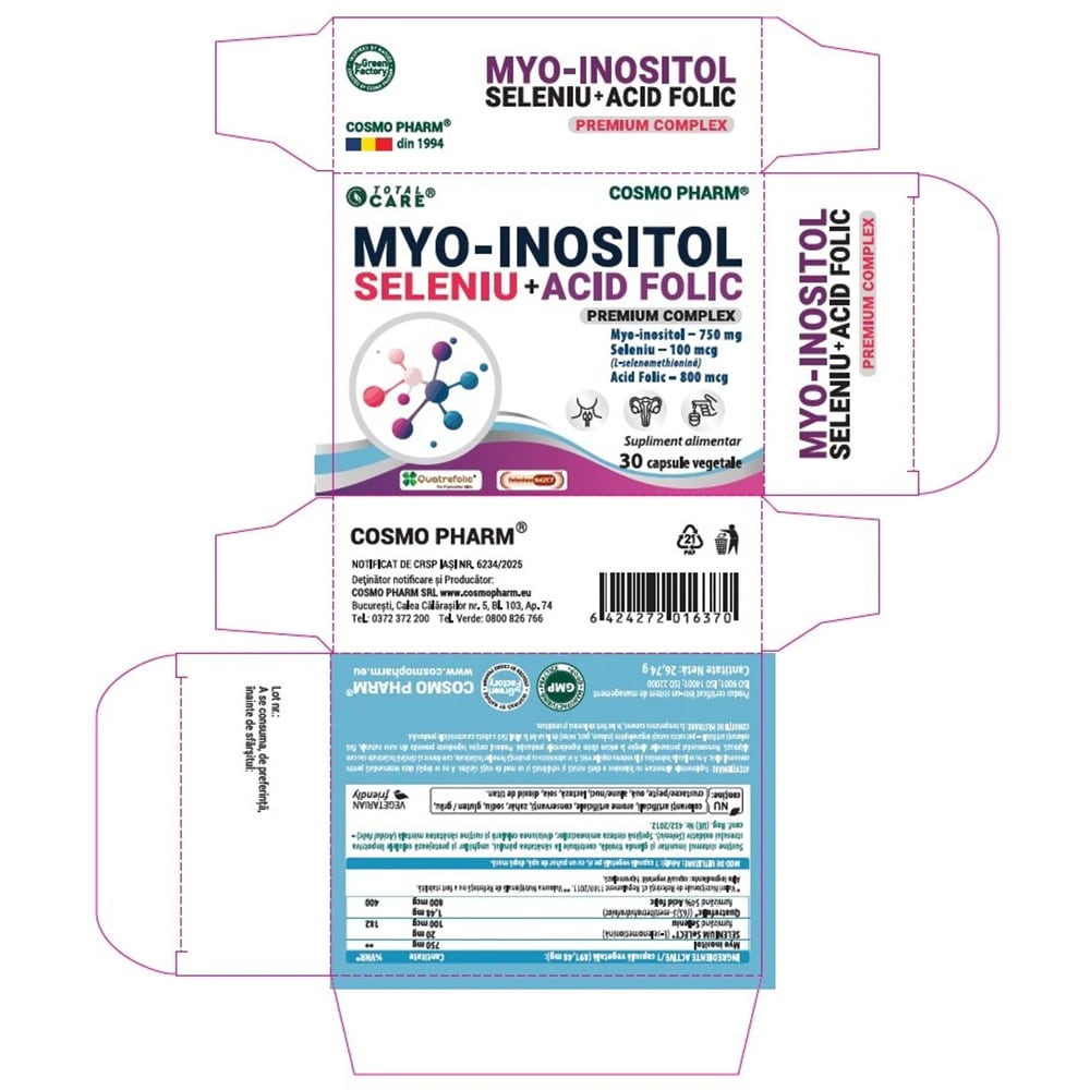 Supliment Myo Inositol + Seleniu + Acid Folic, 30 capsule, COSMO PHARM