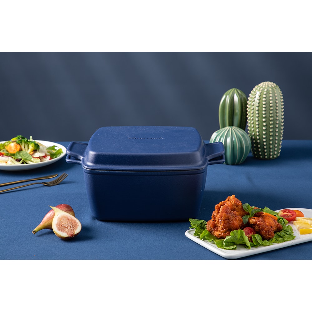 Oala cu capac AMERCOOK Le Pluriel AC0112805.24PE, 5l.2l, 24 cm, fonta, albastru