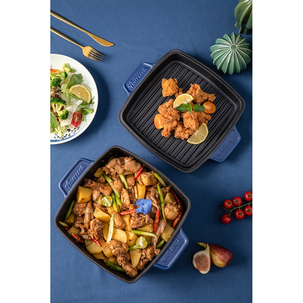Oala cu capac AMERCOOK Le Pluriel AC0112805.24PE, 5l.2l, 24 cm, fonta, albastru