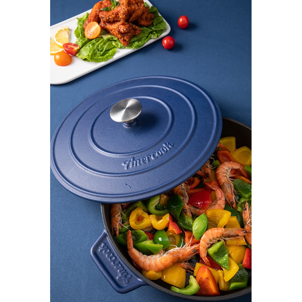 Cratita cu capac AMERCOOK Le Pluriel AC0112805.28PE, 4.5l, 28 cm, fonta, albastru