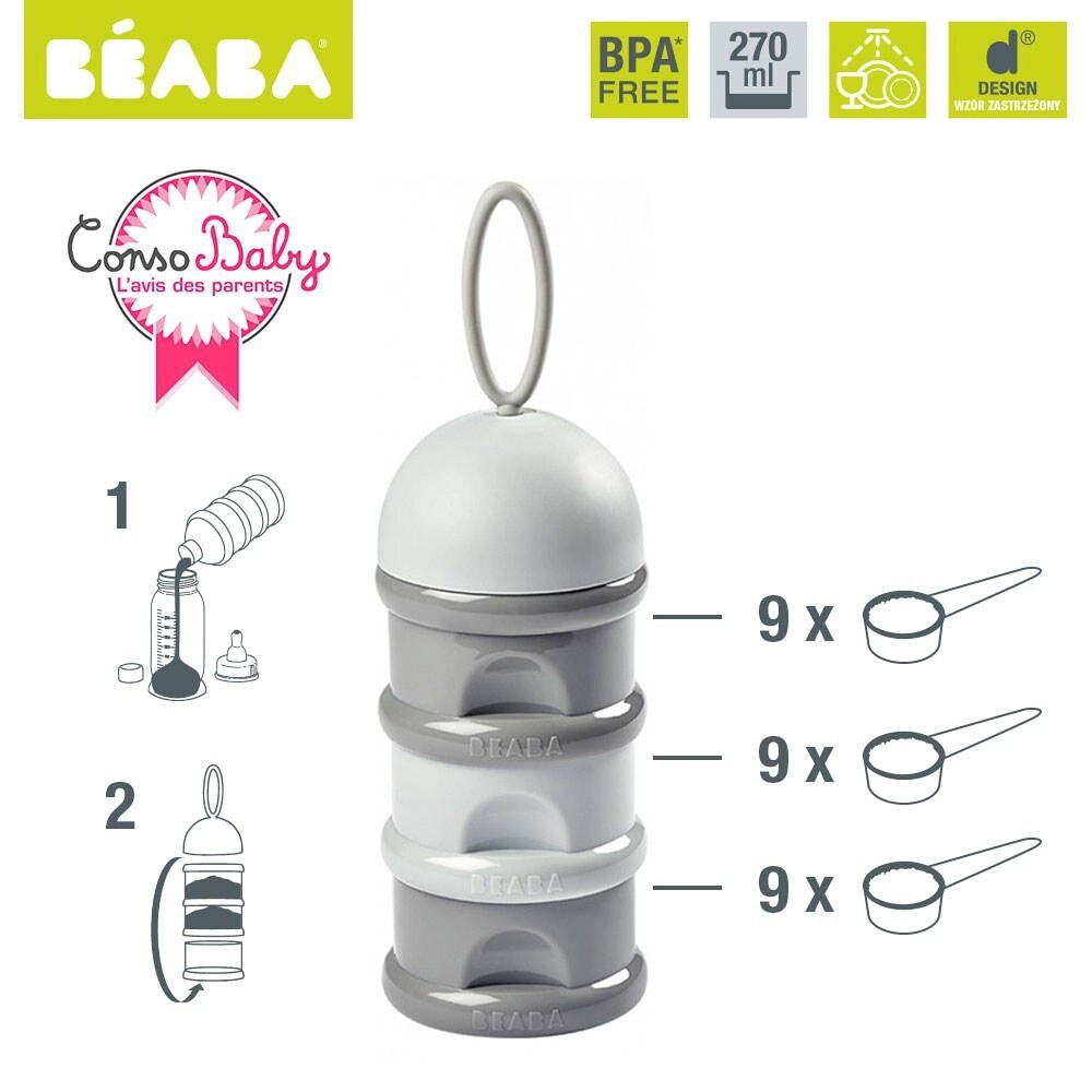 Recipient lapt praf BEABA B911673, 0 luni+, 270 ml, gri