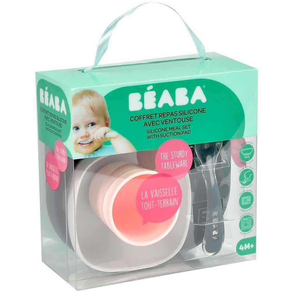 Set complet de hranire BEABA B913506, 4 luni+, 4 piese, roz-gri inchis