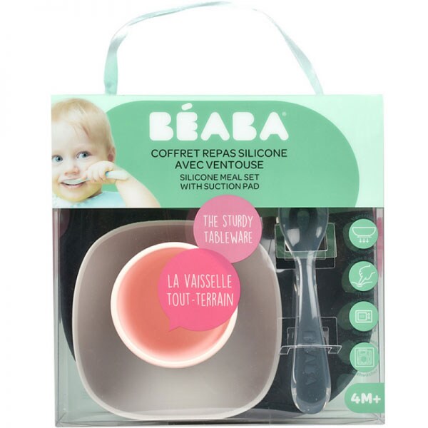Set complet de hranire BEABA B913506, 4 luni+, 4 piese, roz-gri inchis