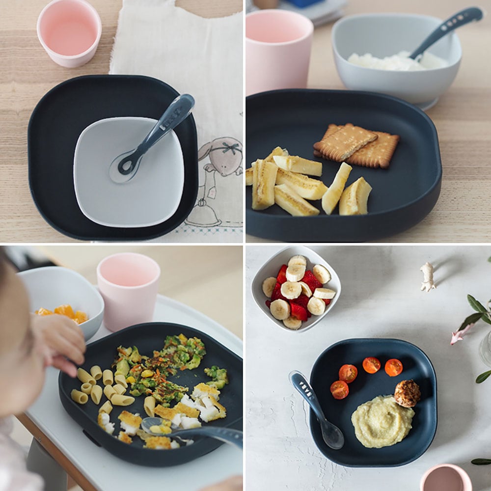 Set complet de hranire BEABA B913506, 4 luni+, 4 piese, roz-gri inchis
