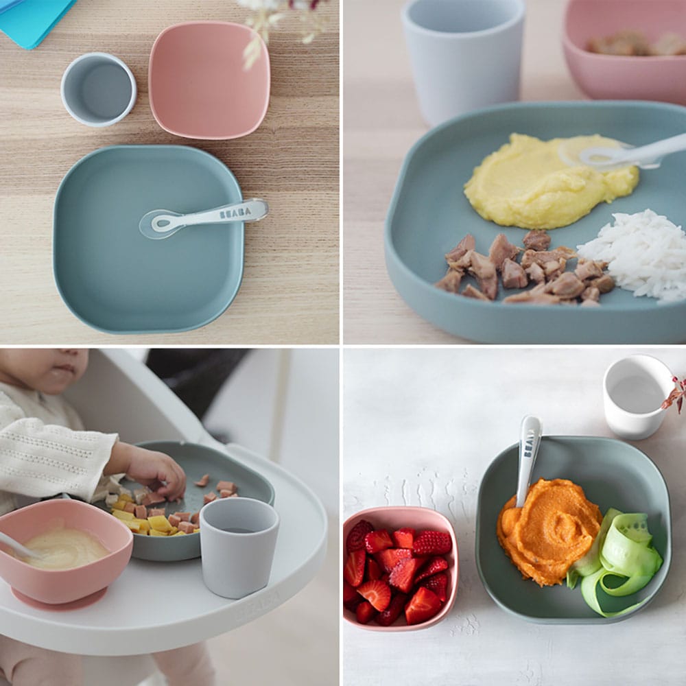 Set complet de hranire BEABA B913507, 4 luni+, 4 piese, roz-verde