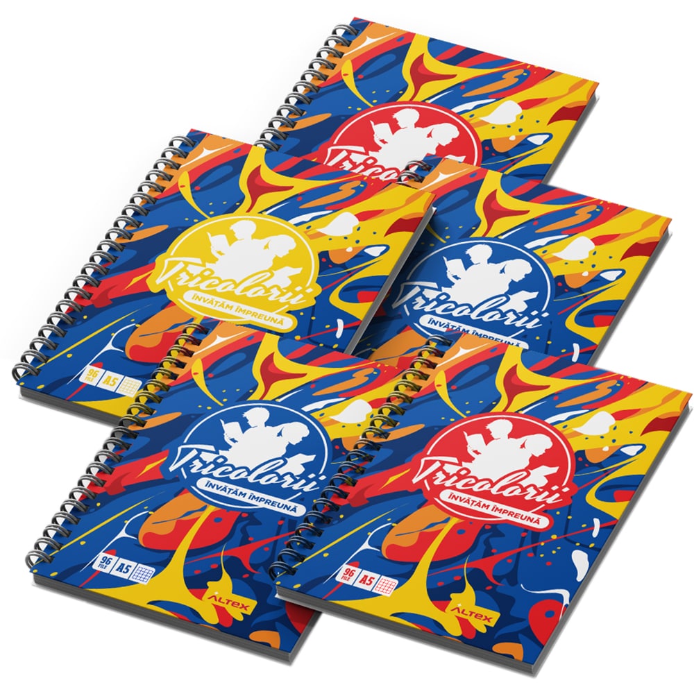 Pachet 5 Caiete A5 ECHIPA NATIONALA DE FOTBAL A ROMANIEI, matematica, 96 file, legatura spirala, multicolor
