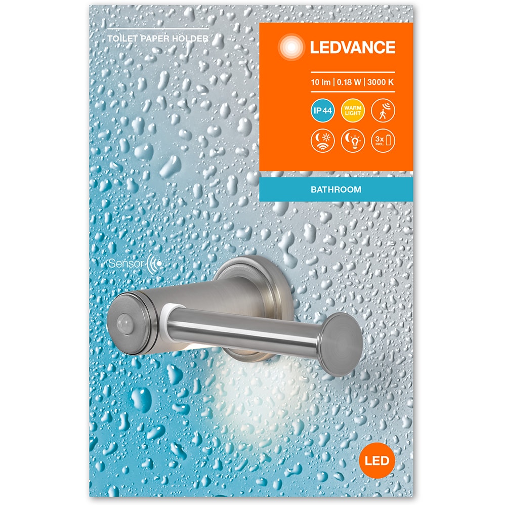 Suport hartie igienica LEDVANCE, senzor miscare si de lumina naturala, 0.18W, 10lm, argintiu