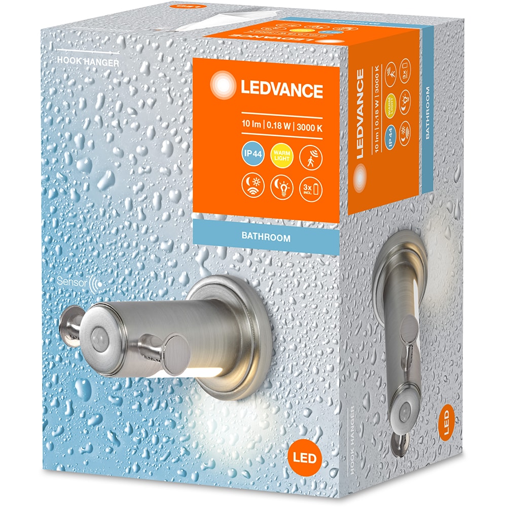 Cuier baie LEDVANCE, senzor miscare si de lumina naturala,  0.18W, 10lm, argintiu