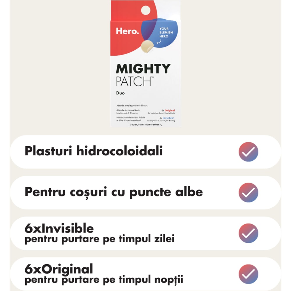Plasturi Anti Acnee HERO Mighty Patch Duo, 12buc