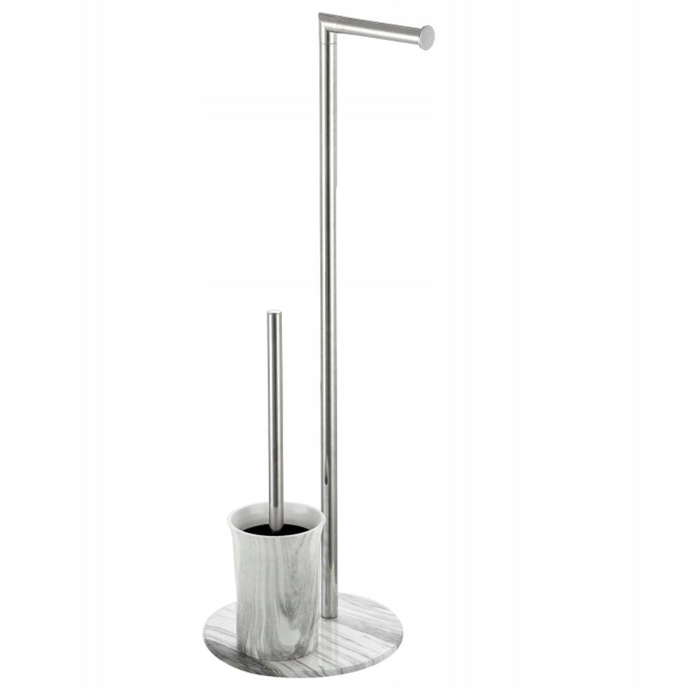 Set perie toaleta BISK Bianco 07621, suport hartie igienica, alb-crom