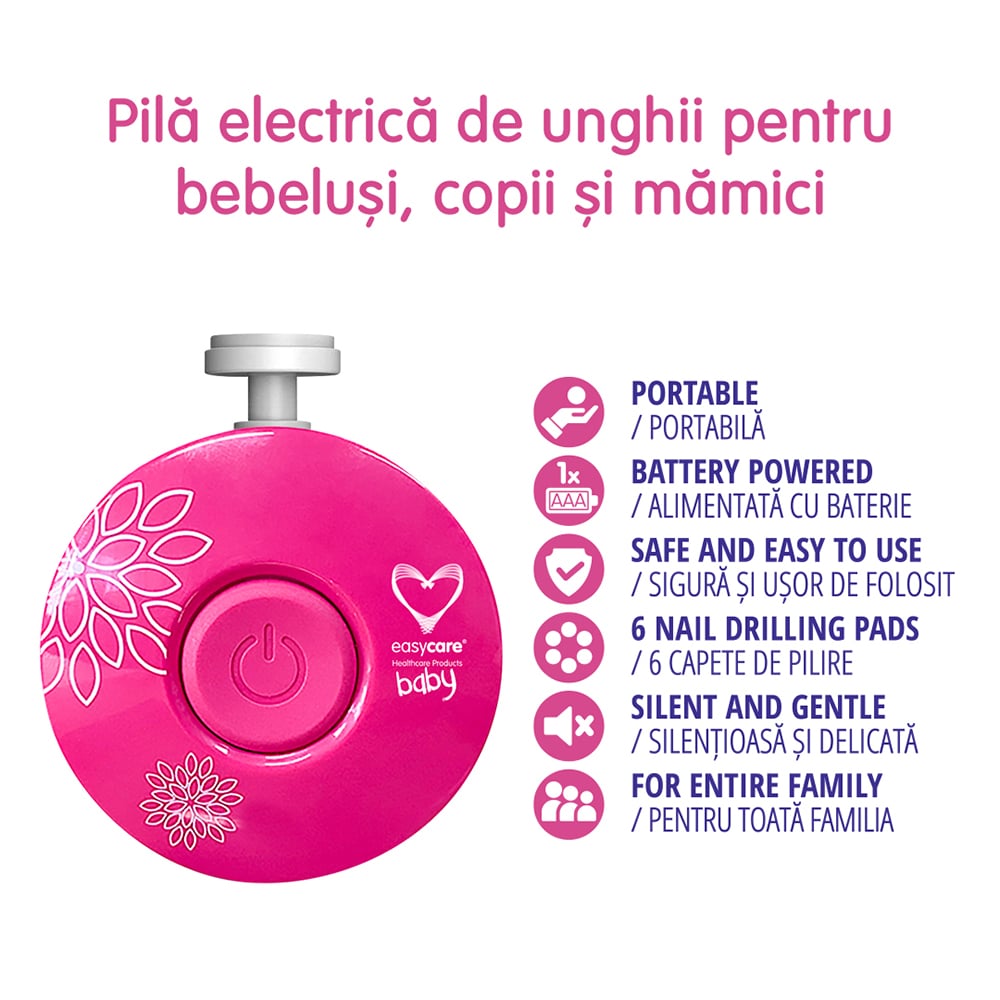 Pila electrica de unghii EASYCARE EASY00239, roz-negru