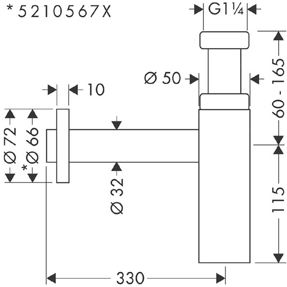 Sifon lavoar HANSGROHE Flowstar S 52105670, D 50mm, evacuare orizontala, negru