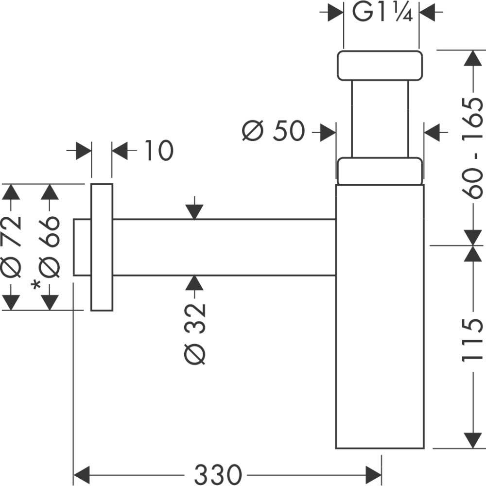 Sifon lavoar HANSGROHE Flowstar S 52105990, D 50mm, evacuare orizontala, auriu